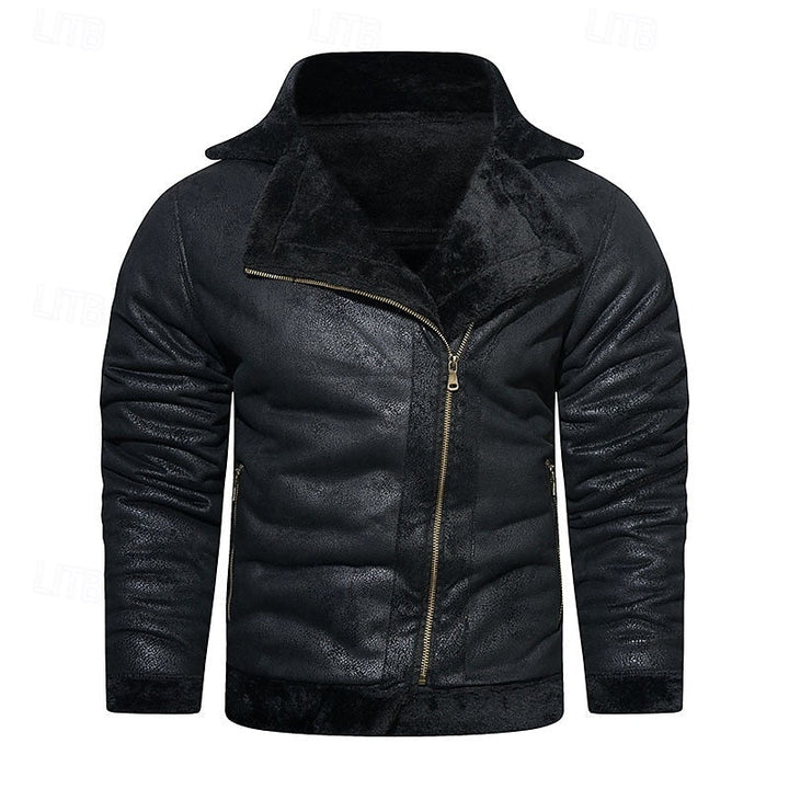 Valdrek | Herren Lederjacke Bikerjacke mit Fellkragen - Black - Image 2
