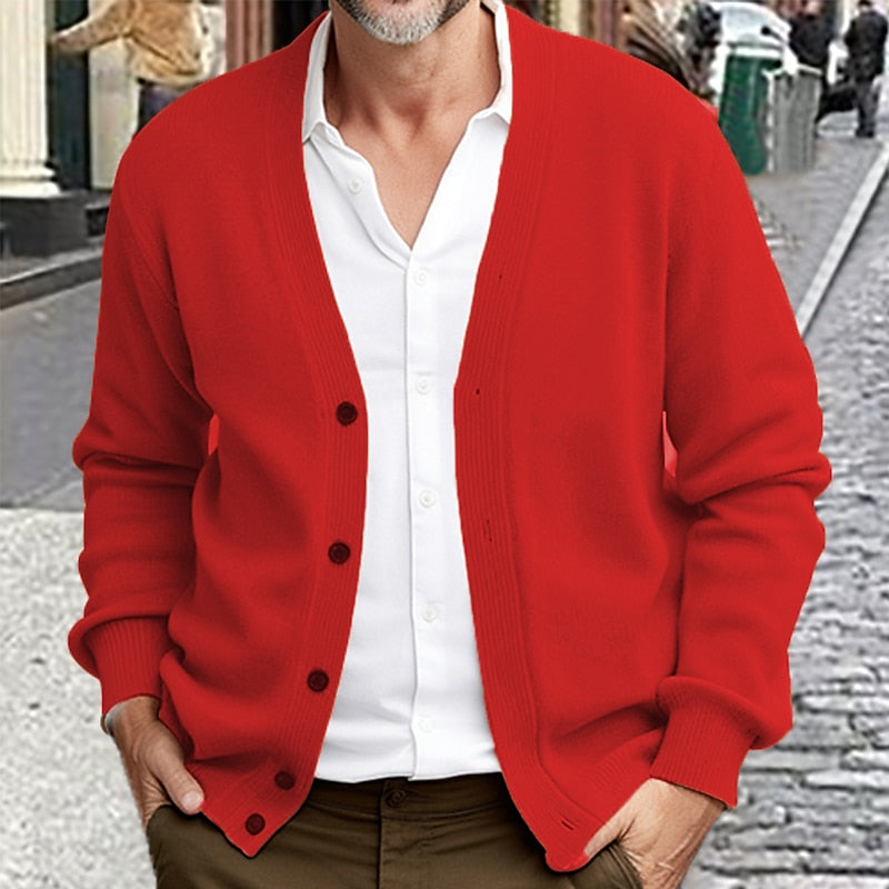 Valdric | Herren Strickjacke V-Ausschnitt Knopfleiste - Red - Image 1
