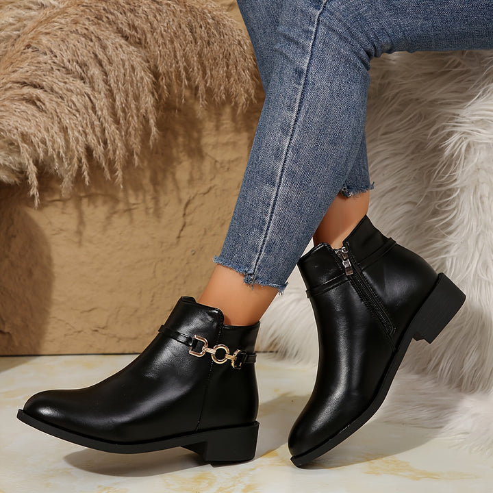 Valdris | Damen Stiefeletten Schwarz Goldkette Blockabsatz - Black - Image 3