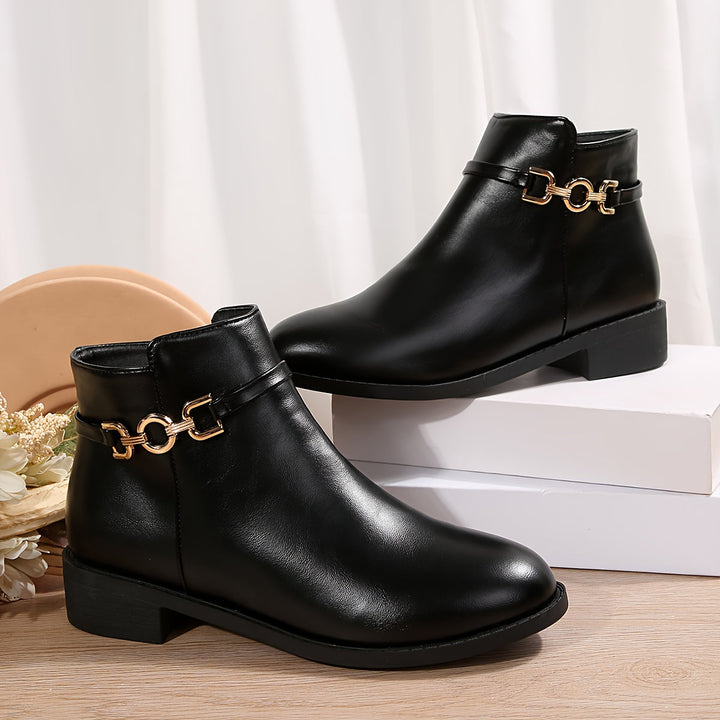 Valdris | Damen Stiefeletten Schwarz Goldkette Blockabsatz - Black - Image 6