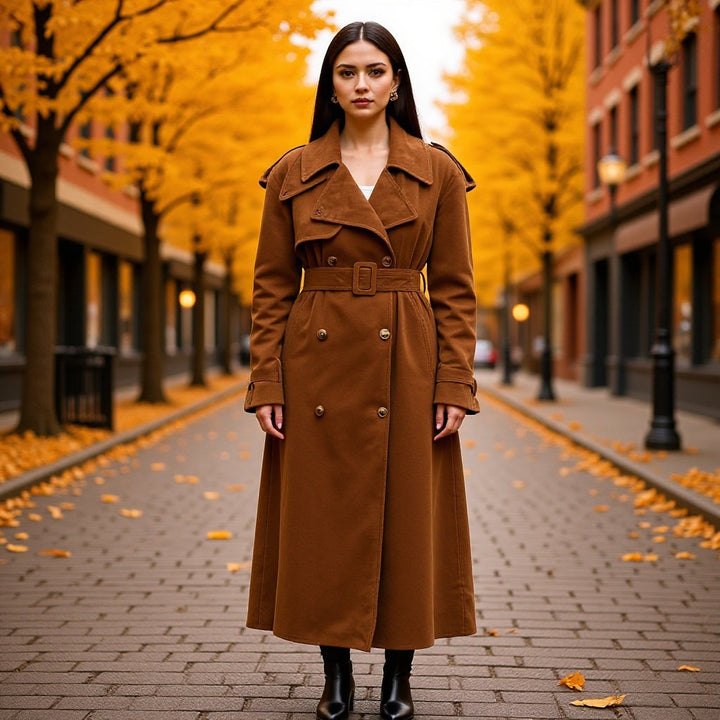 Valdrun | Damen Langer Wintermantel Tailliert - Brown - Image 1