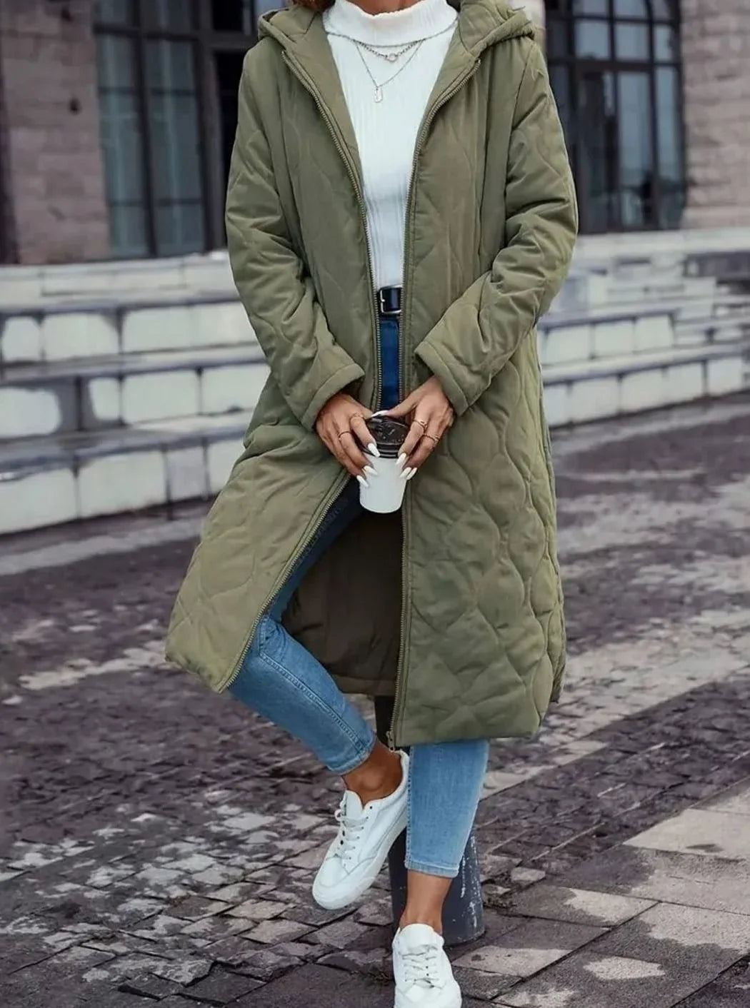 Valdwyn | Damen Gesteppte Winterjacke mit Kapuze - Olive Green - Image 3