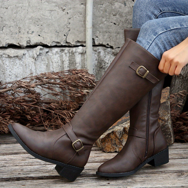 Veldana | Damen Kniehohe Stiefel Reitstiefel - Black - Image 3