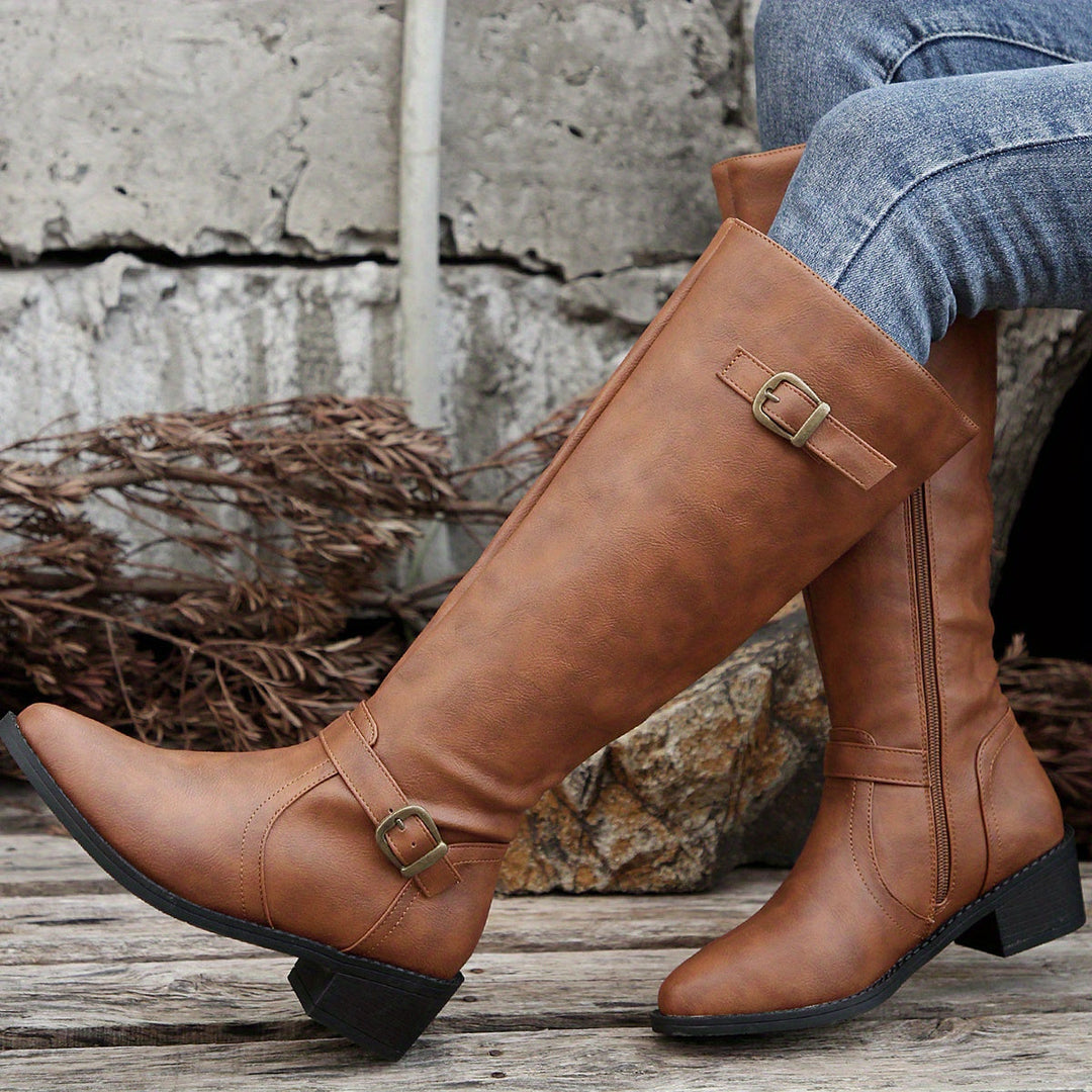 Veldana | Damen Kniehohe Stiefel Reitstiefel - Black - Image 4