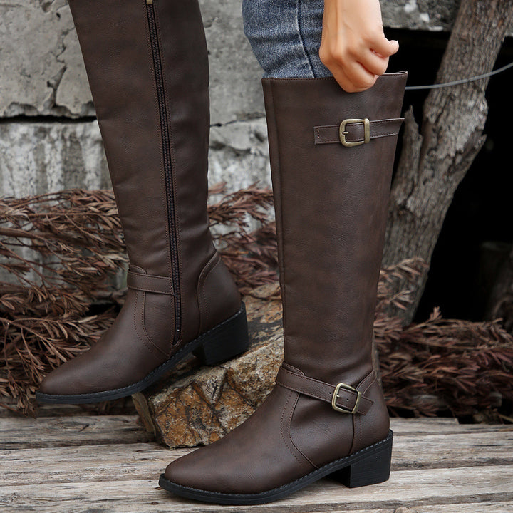Veldana | Damen Kniehohe Stiefel Reitstiefel - Black - Image 7