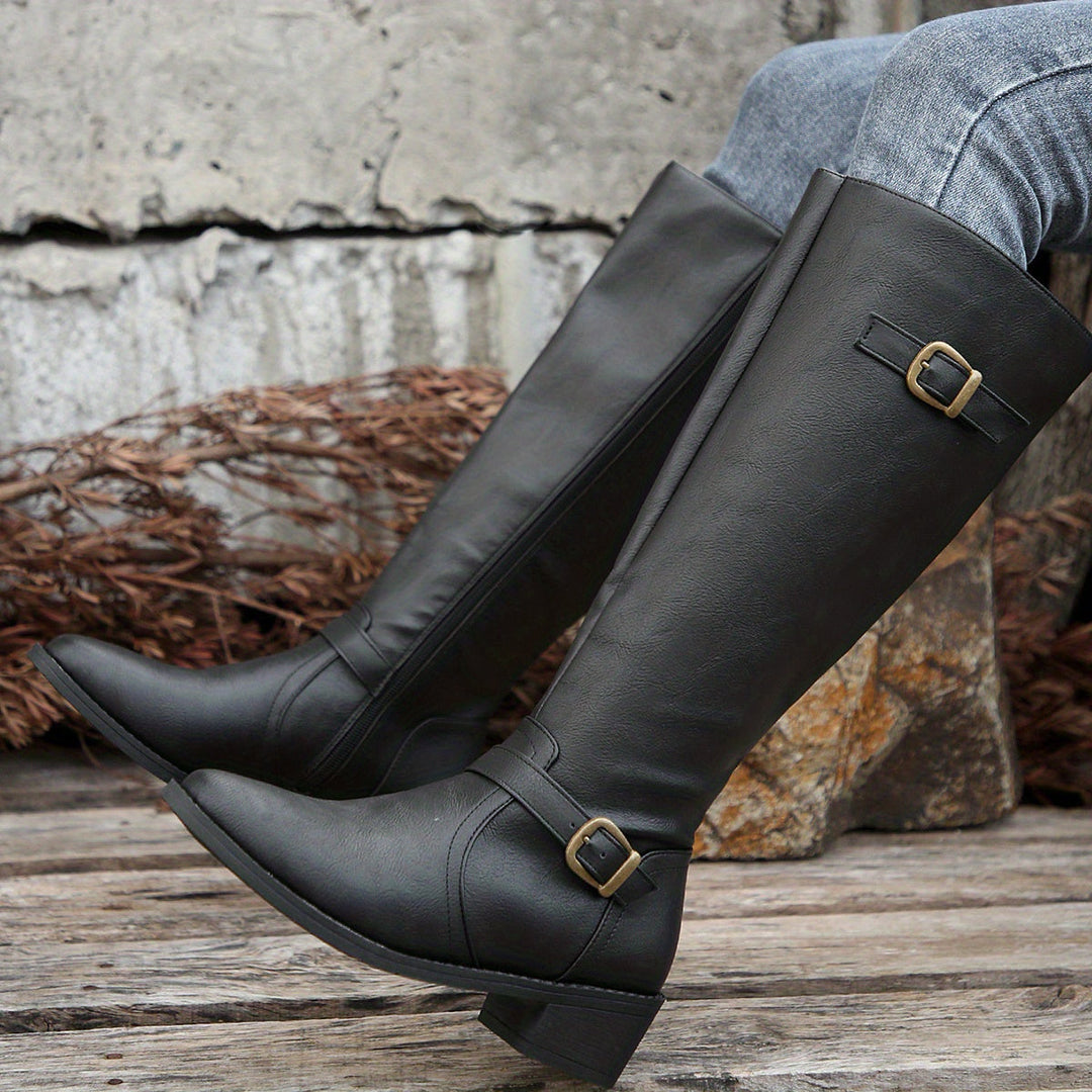 Veldana | Damen Kniehohe Stiefel Reitstiefel - Black - Image 8