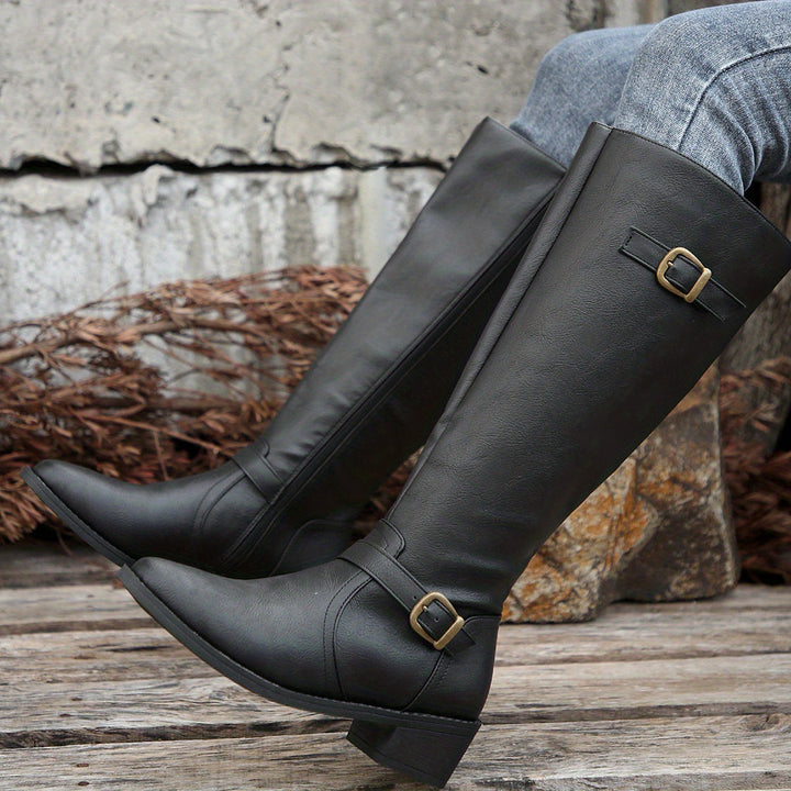Veldana | Damen Kniehohe Stiefel Reitstiefel - Black - Image 8