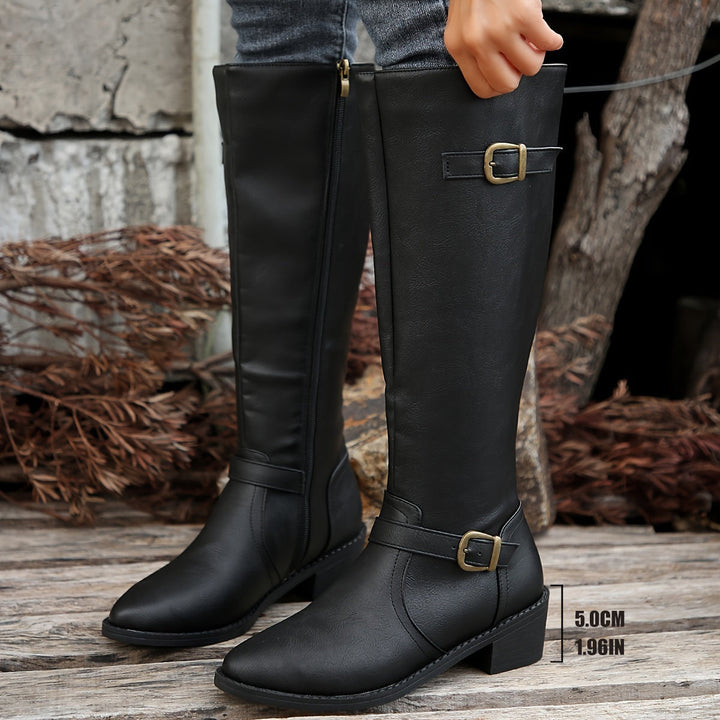 Veldana | Damen Kniehohe Stiefel Reitstiefel - Black - Image 9