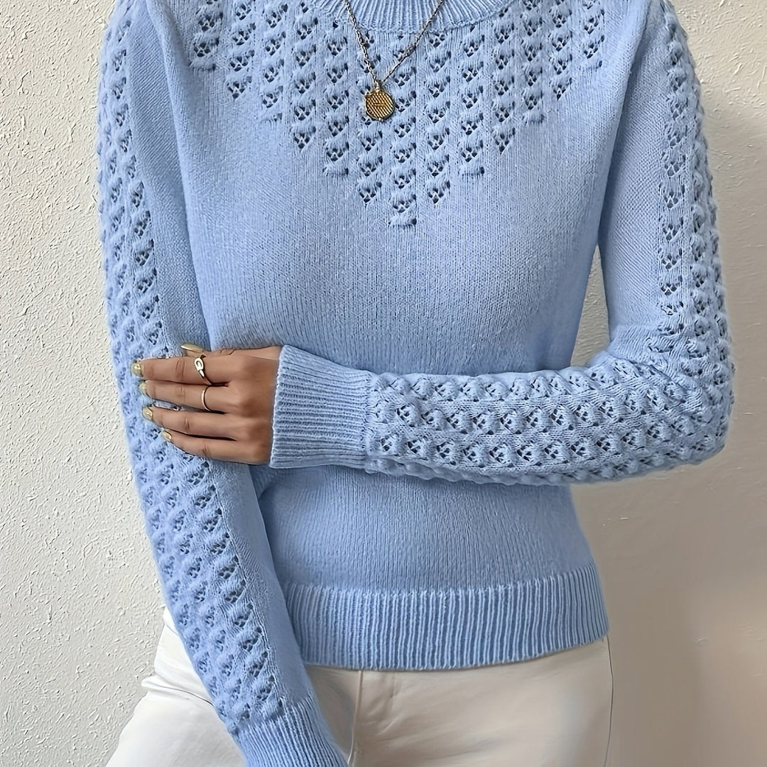 Veldis | Damen Ajour-Pullover Langarm Strickpullover - Light Blue - Image 1