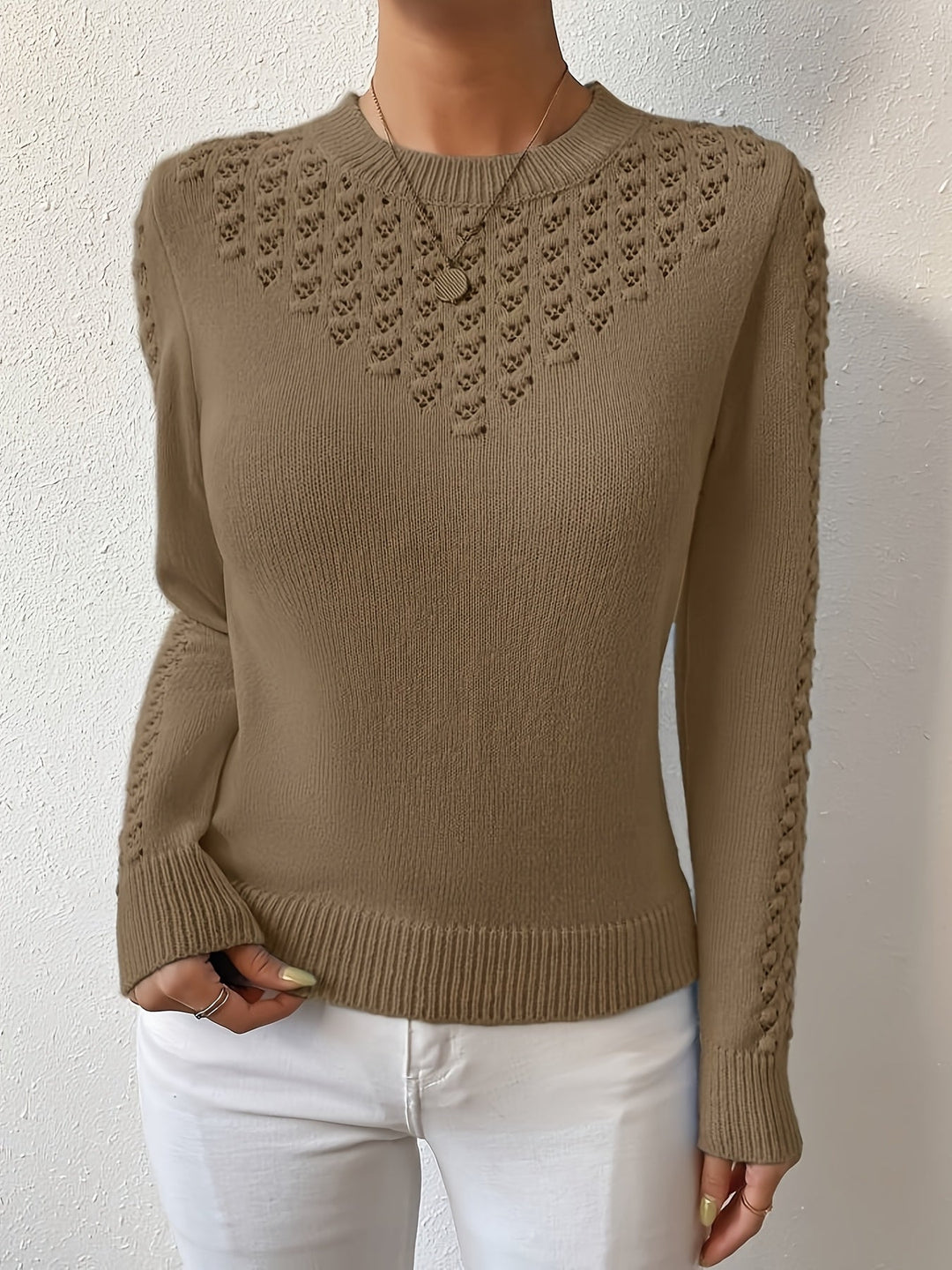 Veldis | Damen Ajour-Pullover Langarm Strickpullover - Light Blue - Image 13