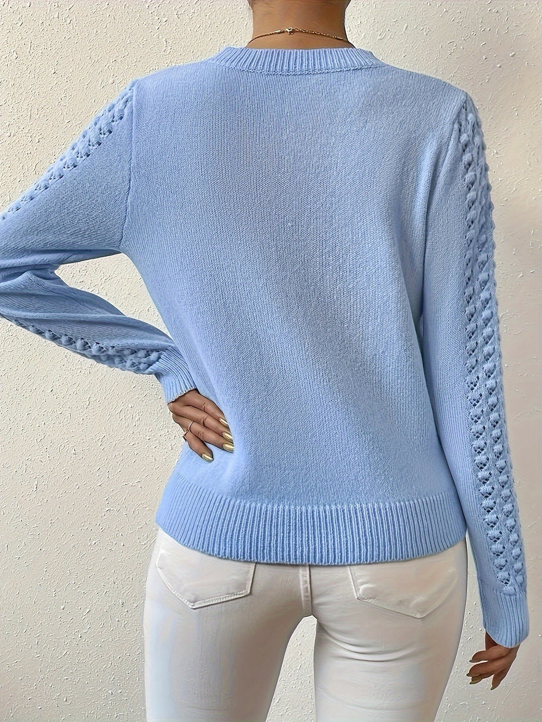 Veldis | Damen Ajour-Pullover Langarm Strickpullover - Light Blue - Image 3