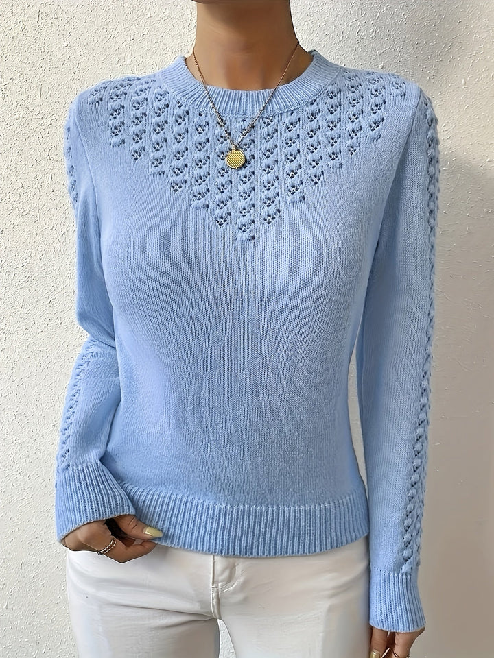 Veldis | Damen Ajour-Pullover Langarm Strickpullover - Light Blue - Image 4