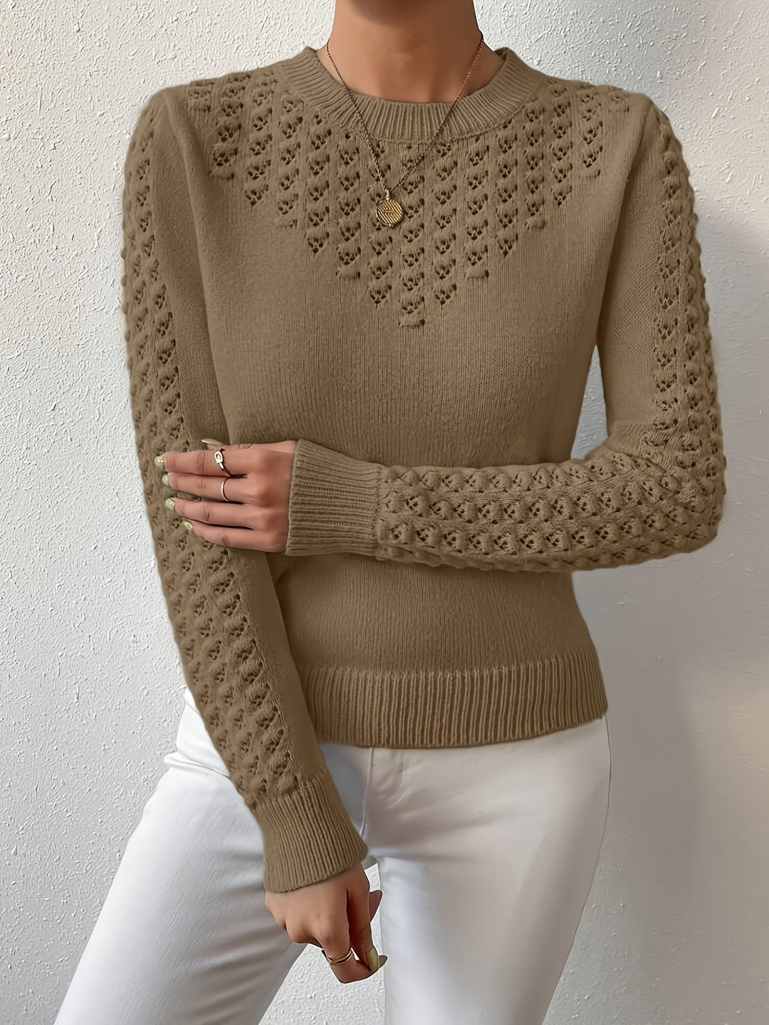 Veldis | Damen Ajour-Pullover Langarm Strickpullover - Light Blue - Image 9