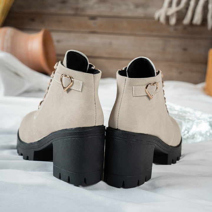 Veldmara | Damen Stiefeletten mit Blockabsatz - Beige - Image 1