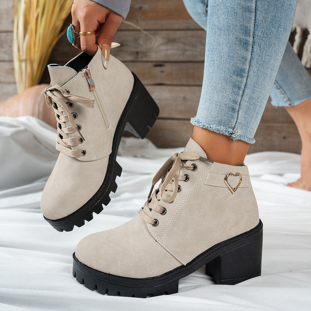 Veldmara | Damen Stiefeletten mit Blockabsatz - Beige - Image 2