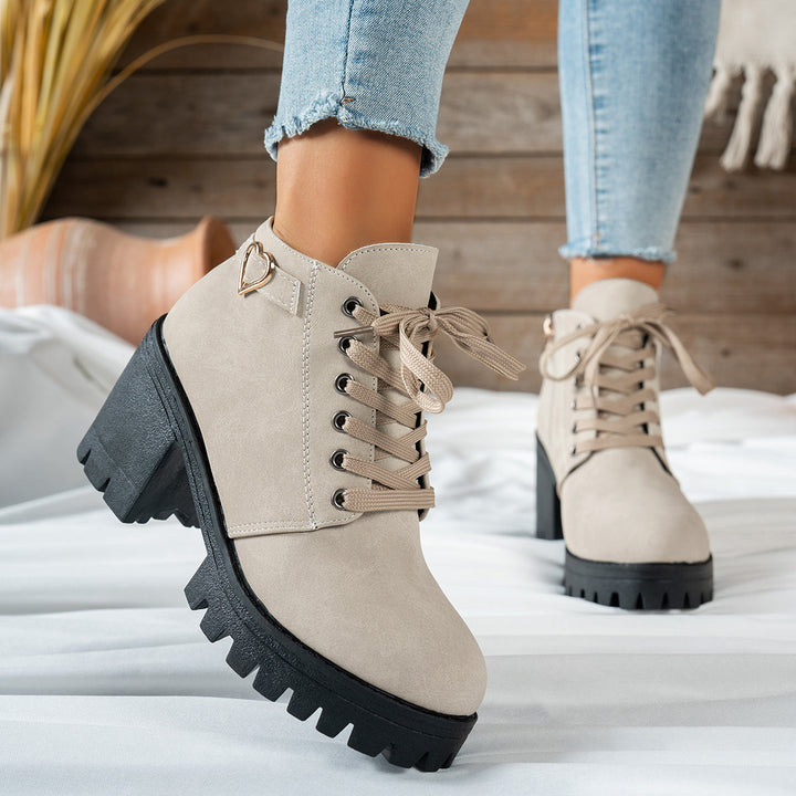 Veldmara | Damen Stiefeletten mit Blockabsatz - Beige - Image 8