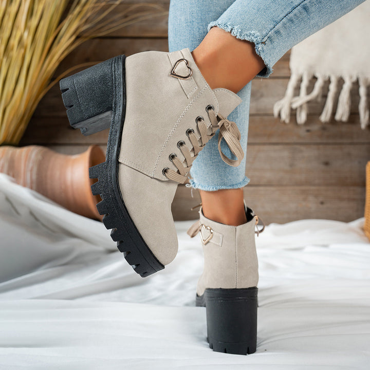 Veldmara | Damen Stiefeletten mit Blockabsatz - Beige - Image 9