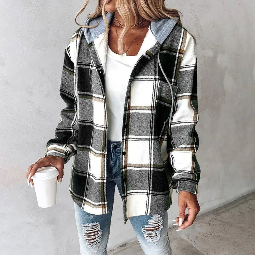 Veldorna | Damen Karierte Kapuzenjacke Hemdjacke - Image 1