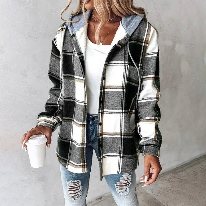 Veldorna | Damen Karierte Kapuzenjacke Hemdjacke - Image 1
