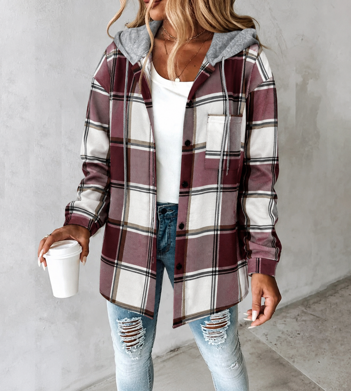 Veldorna | Damen Karierte Kapuzenjacke Hemdjacke - Image 2