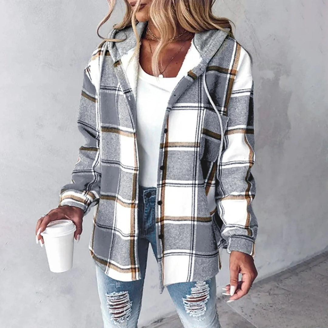 Veldorna | Damen Karierte Kapuzenjacke Hemdjacke - Image 3