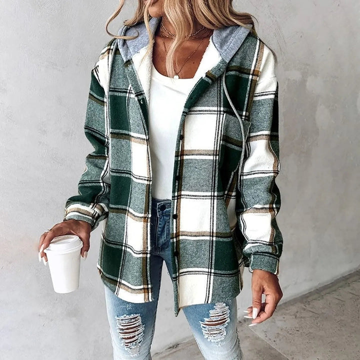 Veldorna | Damen Karierte Kapuzenjacke Hemdjacke - Image 4