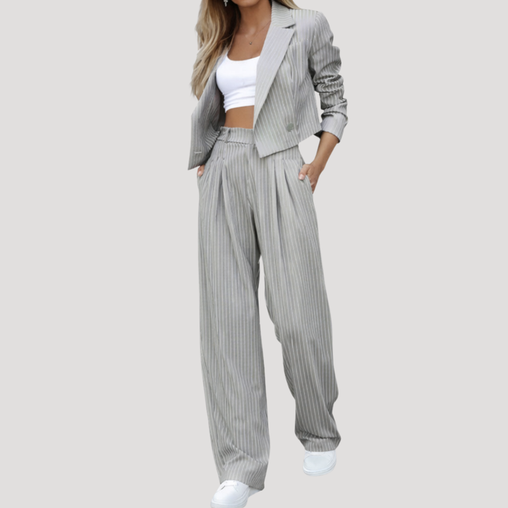 Veldrana | Damen Nadelstreifen Blazer Set Hosenanzug - Image 1