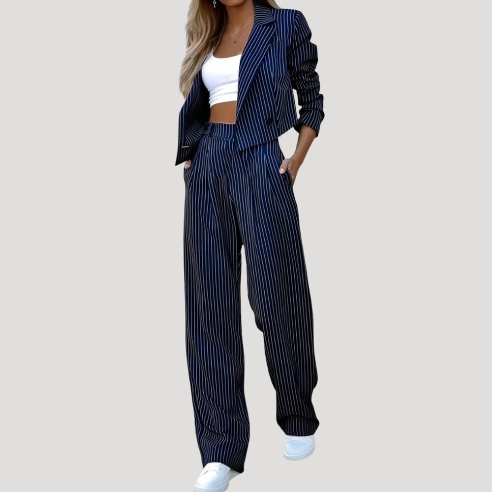 Veldrana | Damen Nadelstreifen Blazer Set Hosenanzug - Image 2