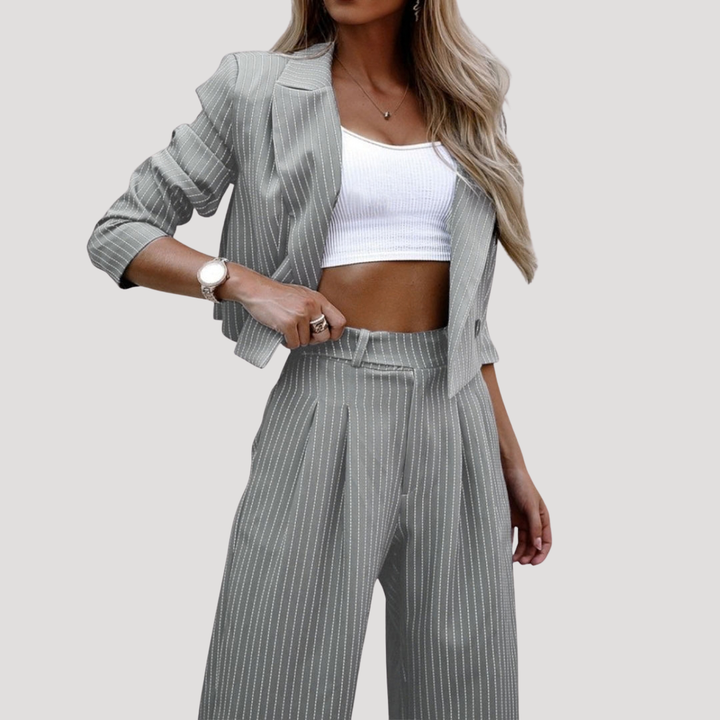 Veldrana | Damen Nadelstreifen Blazer Set Hosenanzug - Image 4