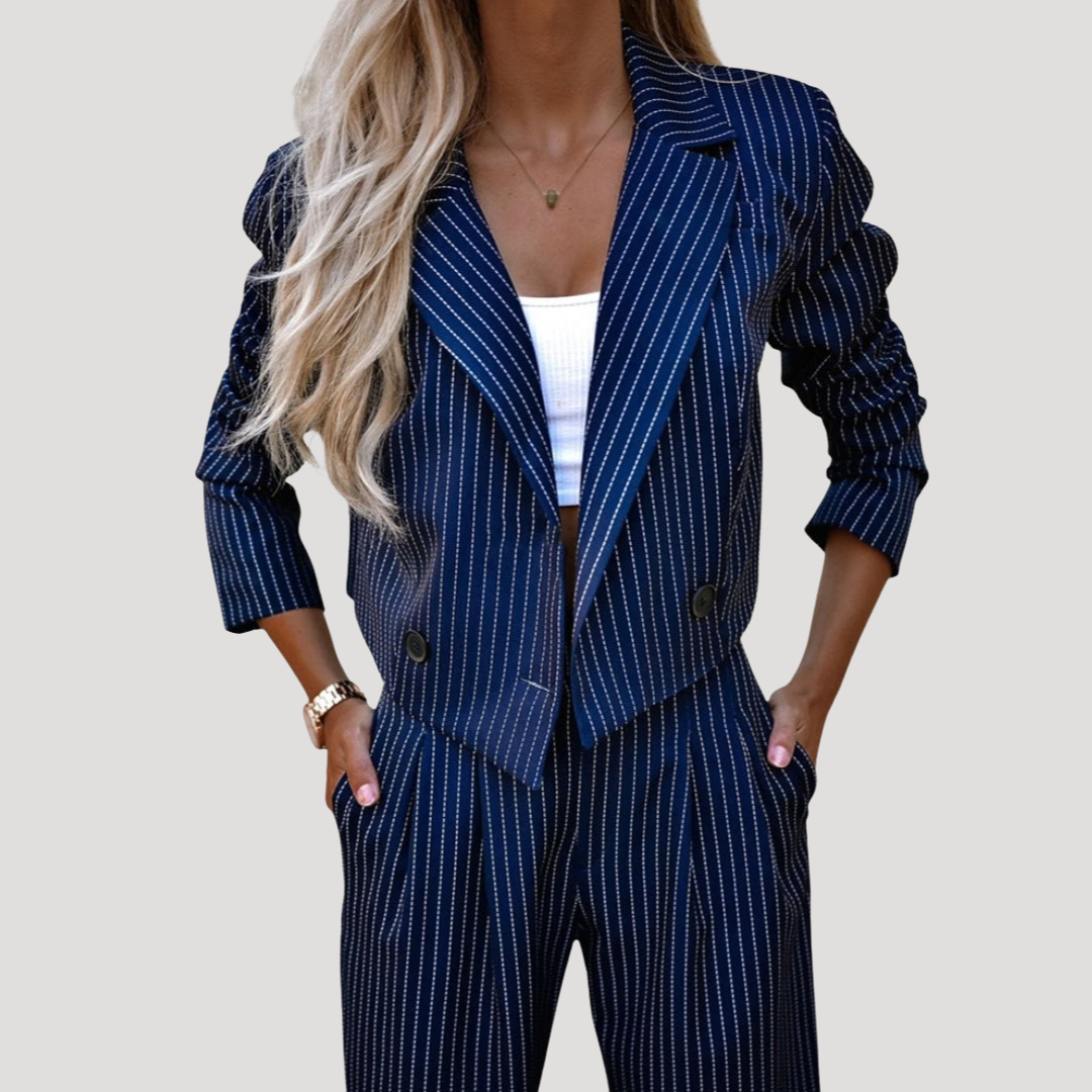 Veldrana | Damen Nadelstreifen Blazer Set Hosenanzug - Image 6