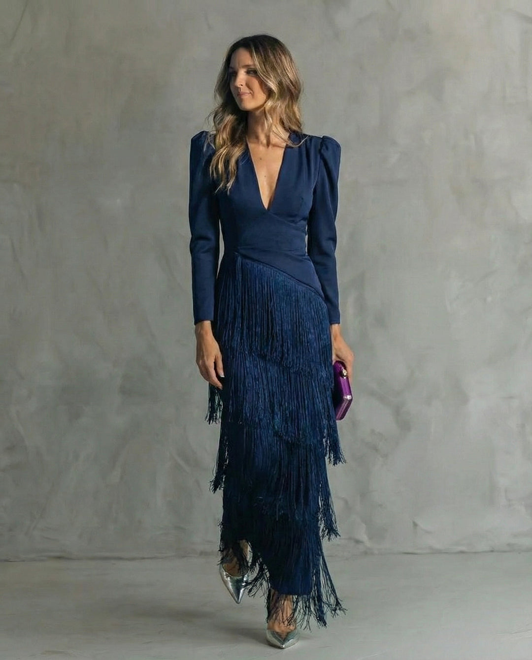 Veldris | Damen Festliches Kleid Fransen Maxi - Sage - Image 5