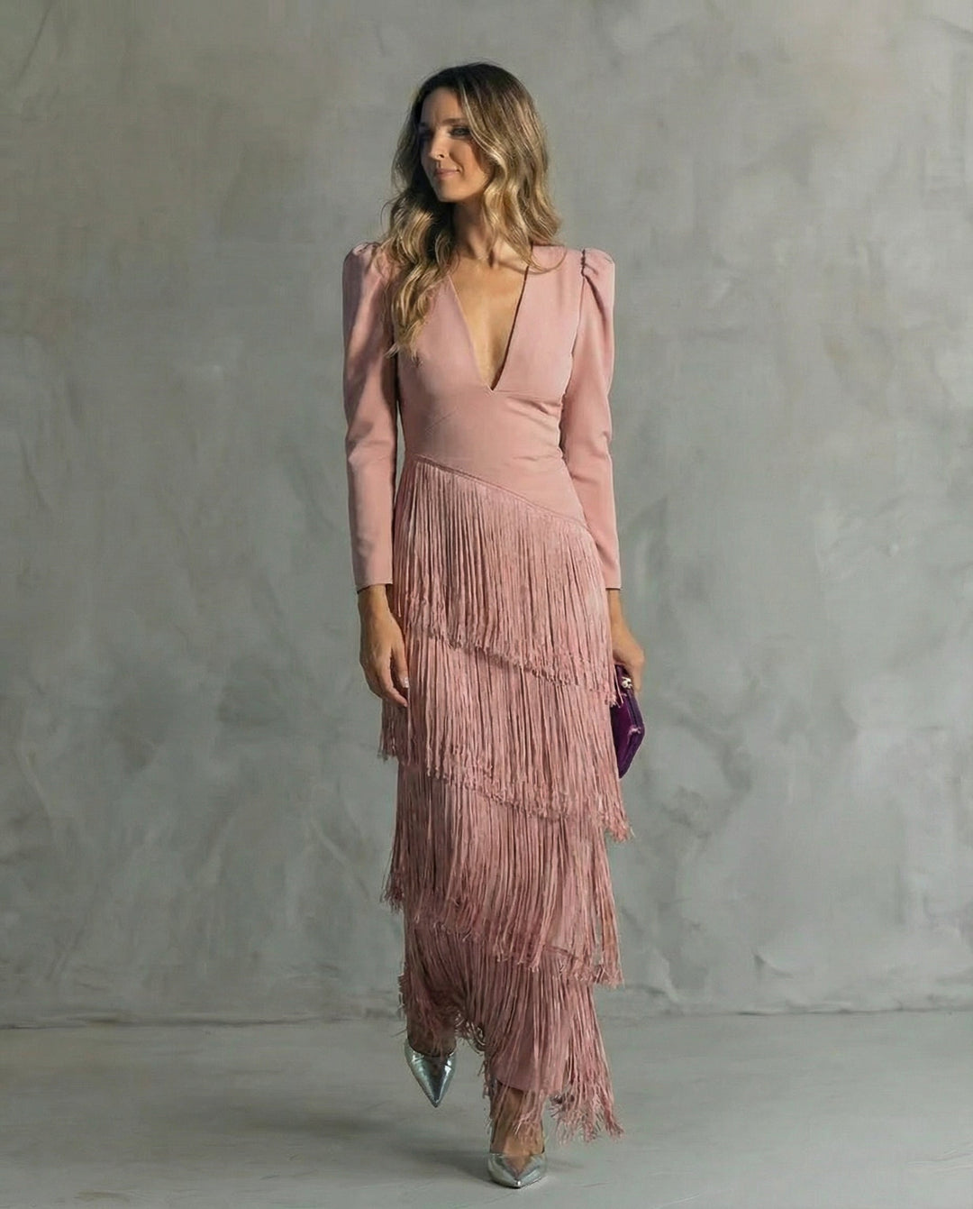 Veldris | Damen Festliches Kleid Fransen Maxi - Sage - Image 6