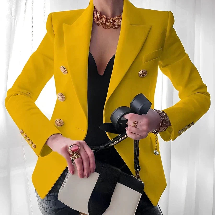 Veldrun | Damen Blazer Zweireihig Goldknöpfe Tailliert - Black - Image 4