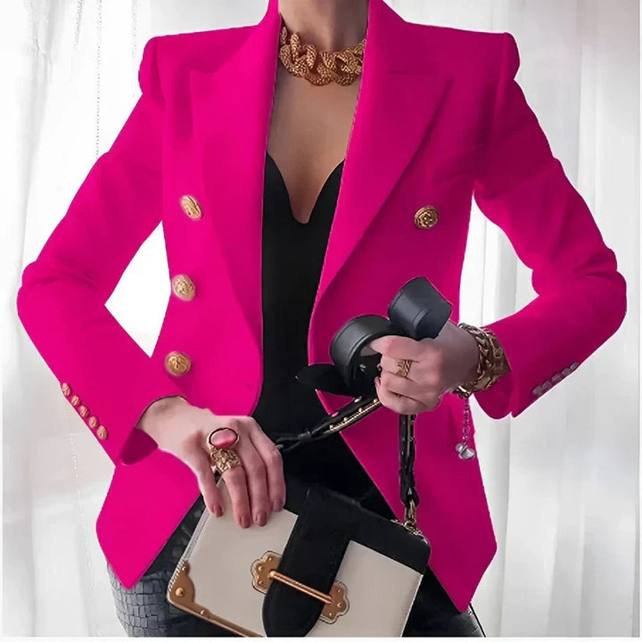 Veldrun | Damen Blazer Zweireihig Goldknöpfe Tailliert - Black - Image 6