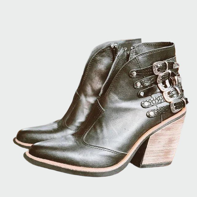 Veldrun | Damen Stiefeletten Blockabsatz Schnallen - Black - Image 1