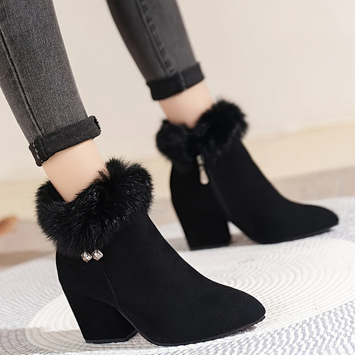 Veldrun | Damen Stiefeletten mit Fellborte und Blockabsatz - Black - Image 3
