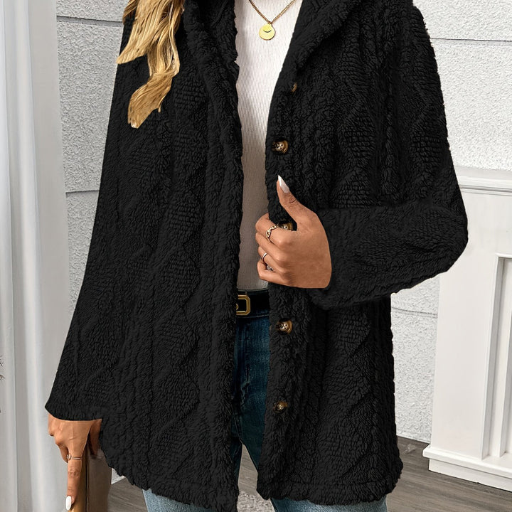 Veldrun | Damen Teddyjacke mit Kapuze - Black - Image 1