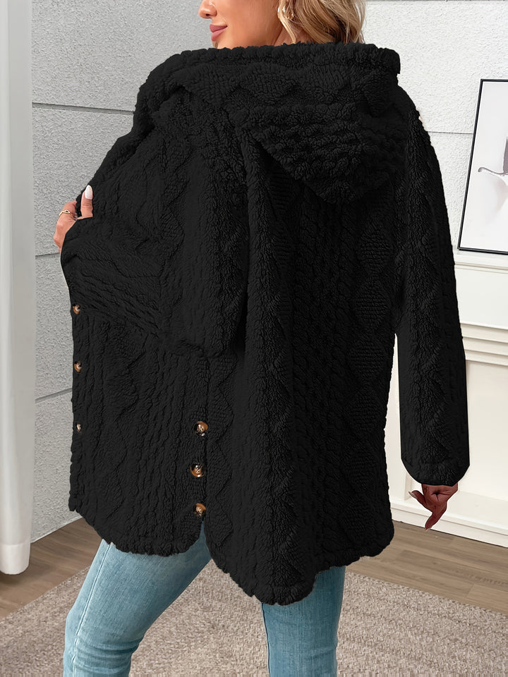 Veldrun | Damen Teddyjacke mit Kapuze - Black - Image 2