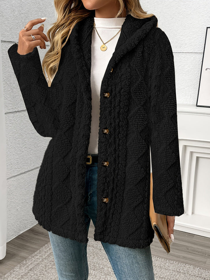 Veldrun | Damen Teddyjacke mit Kapuze - Black - Image 4