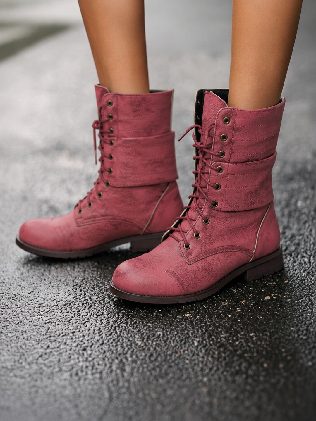 Veldrun | Damen Winterschuhe Schnürstiefel Mid-Calf - Pink - Image 1