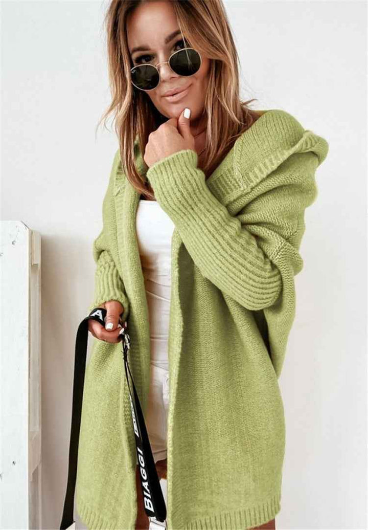Veldsolka | Damen Oversize Strickjacke mit Kapuze - Light Green - Image 1