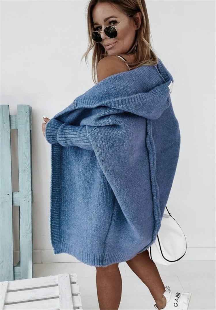 Veldsolka | Damen Oversize Strickjacke mit Kapuze - Light Green - Image 11