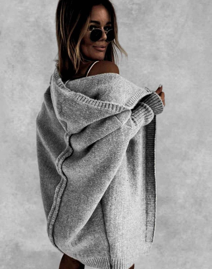 Veldsolka | Damen Oversize Strickjacke mit Kapuze - Light Green - Image 13