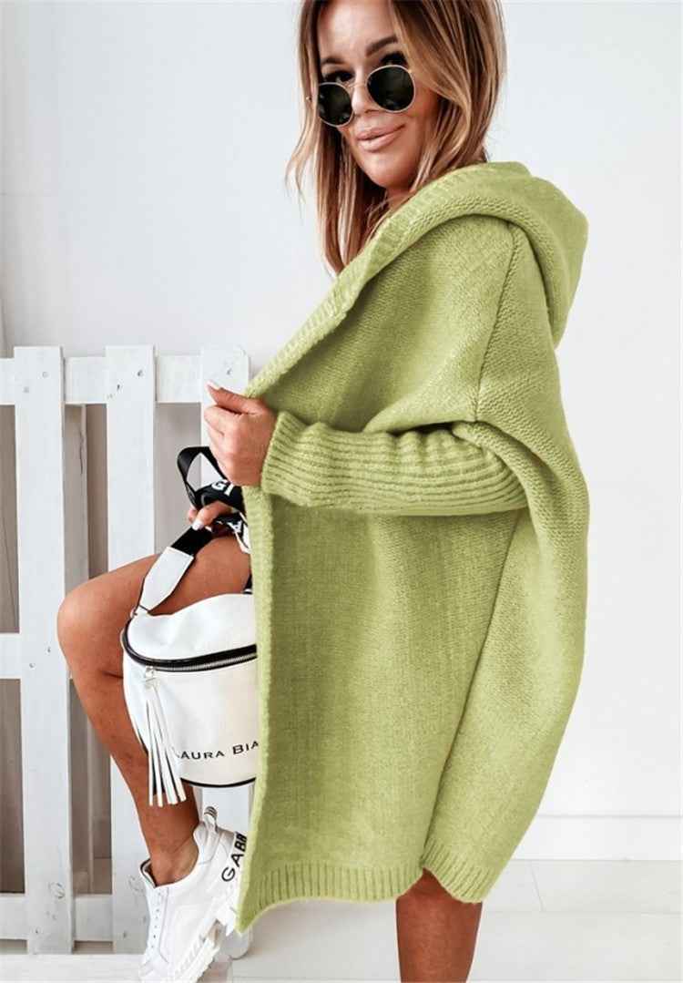 Veldsolka | Damen Oversize Strickjacke mit Kapuze - Light Green - Image 8