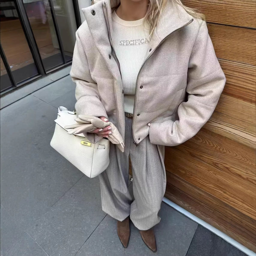 Veldwyn | Damen Übergangsjacke Kurzer Wollmantel - Beige - Image 1