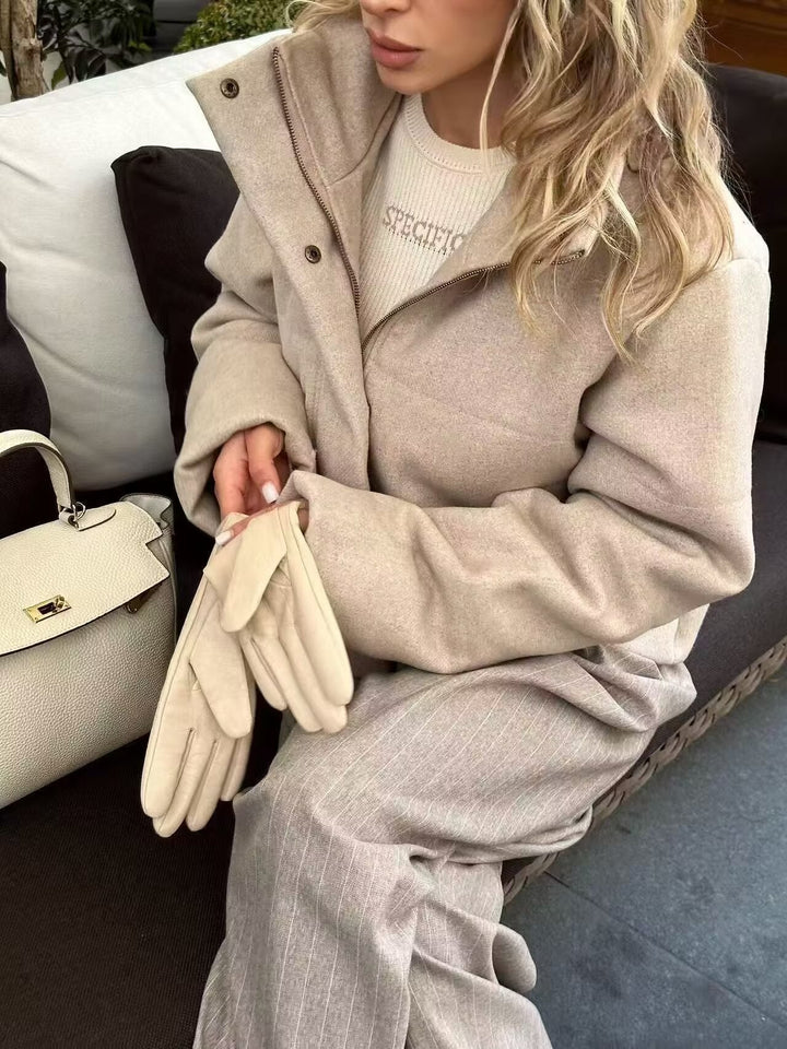 Veldwyn | Damen Übergangsjacke Kurzer Wollmantel - Beige - Image 6