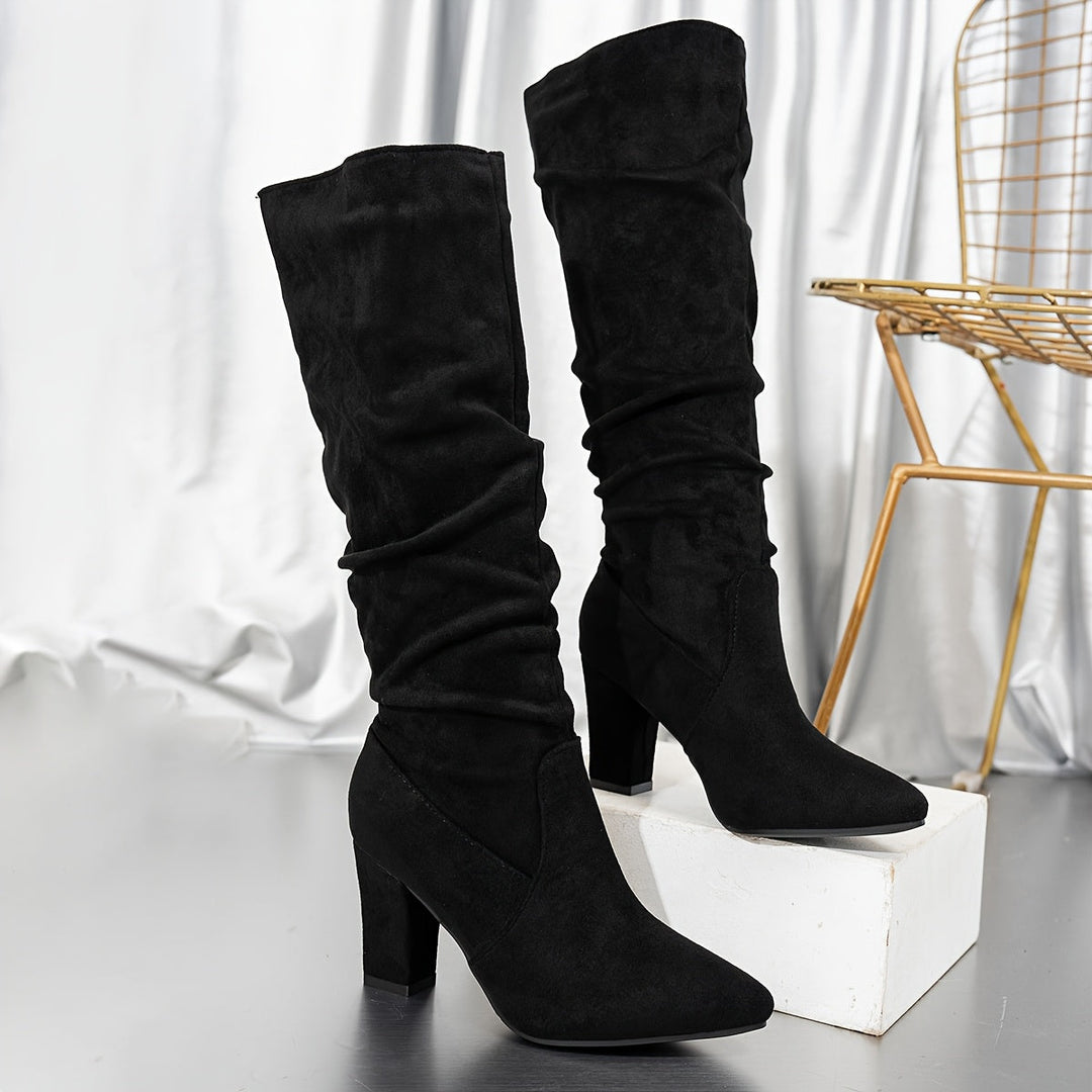 Veldwyn | Damen Kniehohe Stiefel Blockabsatz Slouch - Black - Image 1