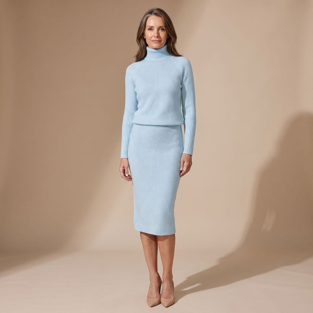 Veldwyn | Damen Strickpullover Zweiteiler Midi-Rock - Light Blue - Image 1