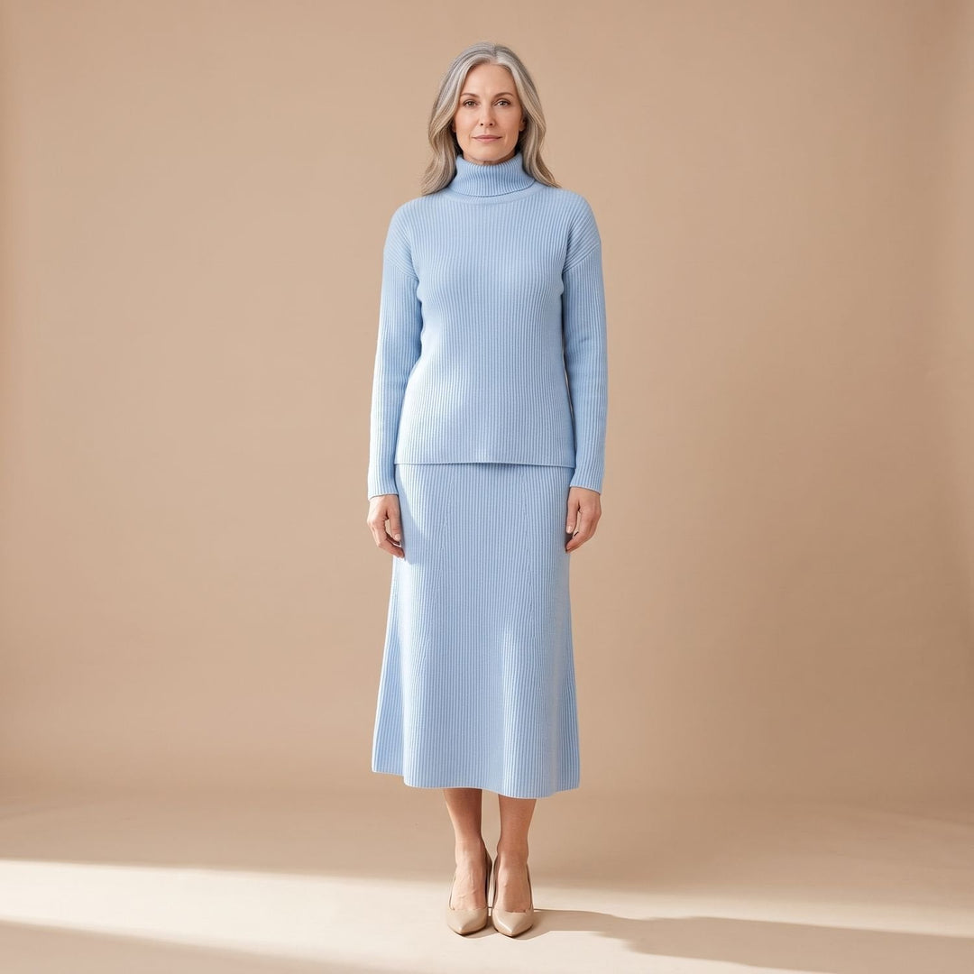 Veldwyn | Damen Strickpullover Zweiteiler Midi-Rock - Light Blue - Image 2