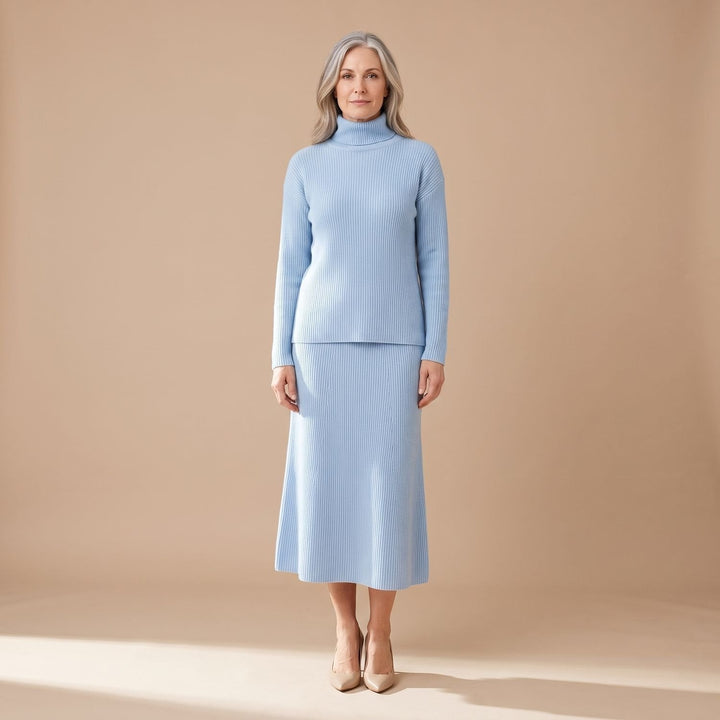 Veldwyn | Damen Strickpullover Zweiteiler Midi-Rock - Light Blue - Image 2